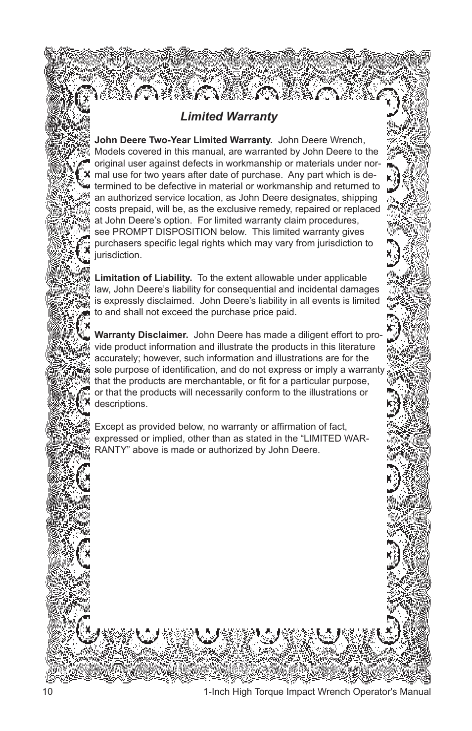 Limited warranty | John Deere AT-3107-J User Manual | Page 10 / 32