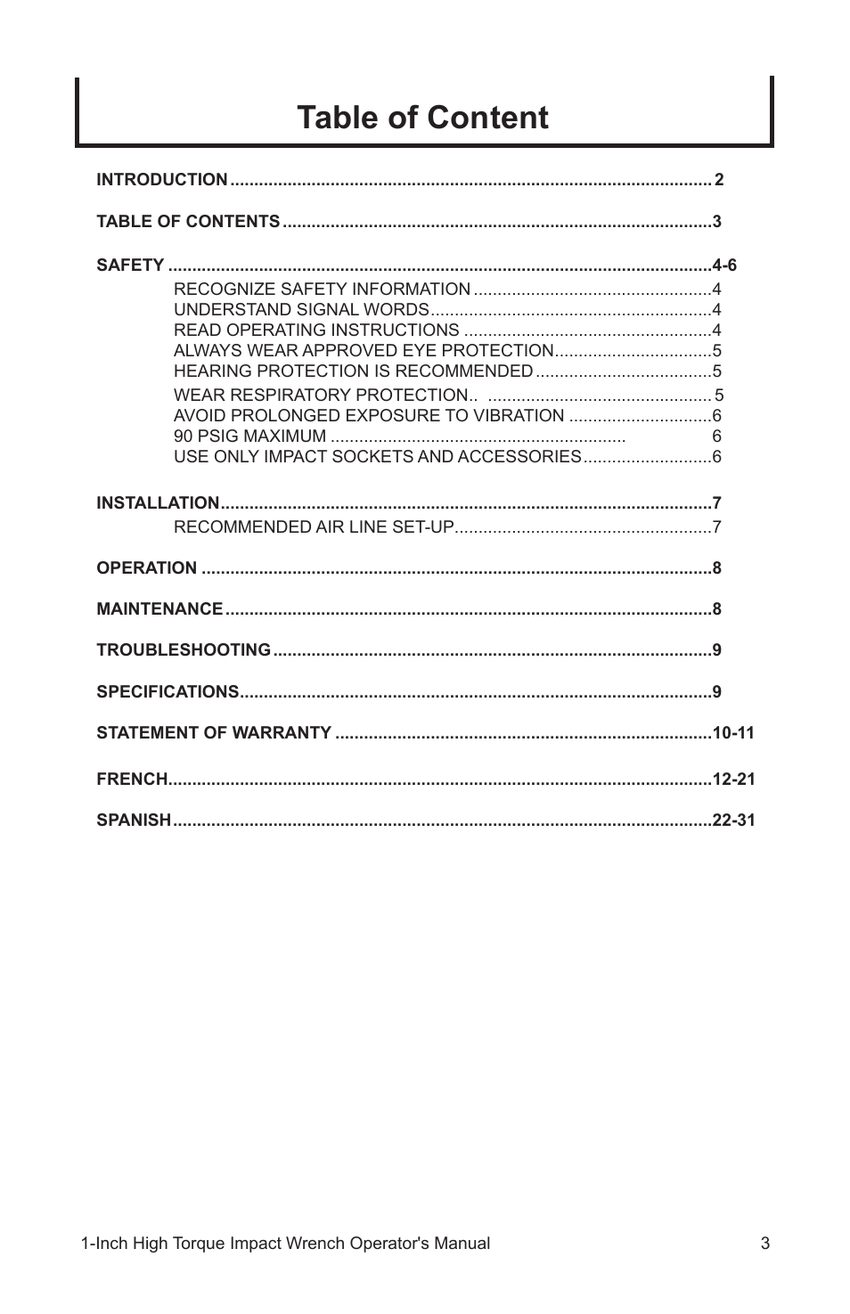 Table of content | John Deere AT-3107-J User Manual | Page 3 / 32