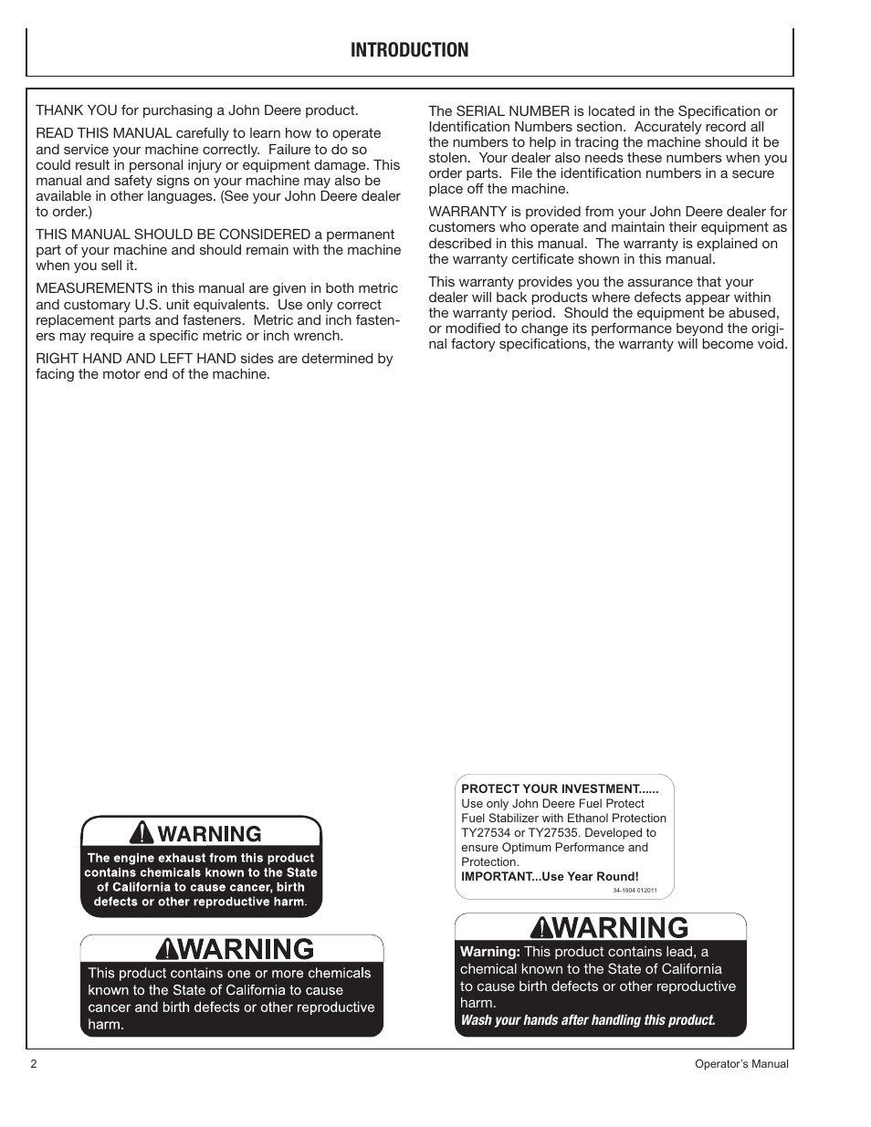 Introduction | John Deere PR-G7500M User Manual | Page 2 / 92