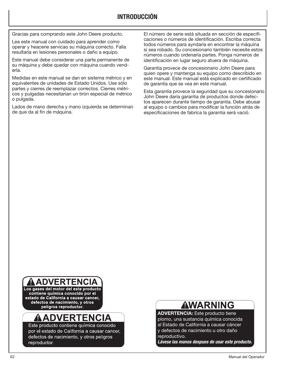 Introducción | John Deere PR-G7500M User Manual | Page 62 / 92