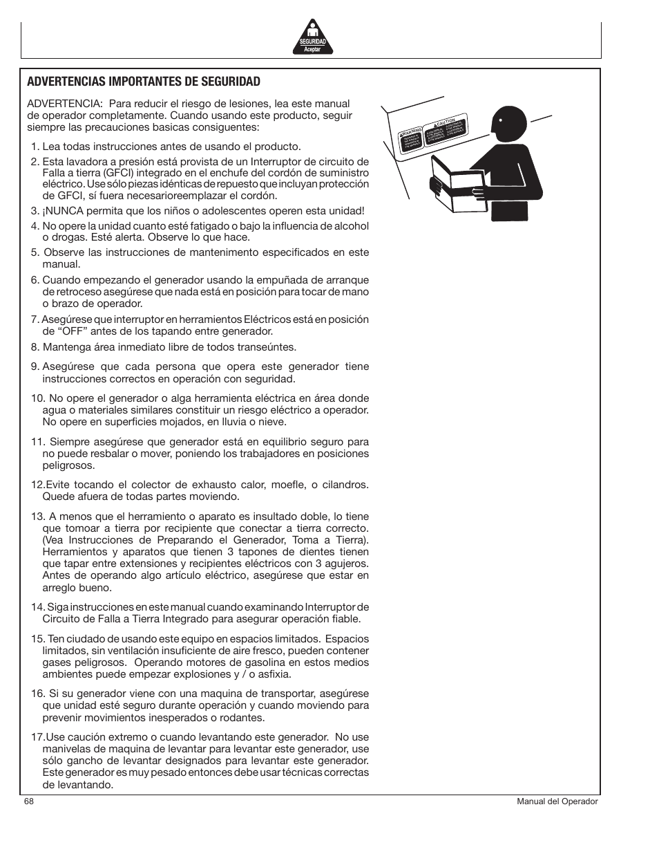 Advertencias importantes de seguridad | John Deere PR-G7500M User Manual | Page 68 / 92