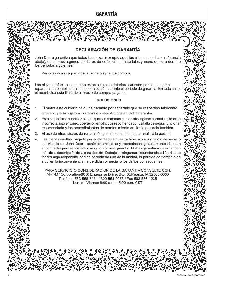 Garantía | John Deere PR-G7500M User Manual | Page 90 / 92