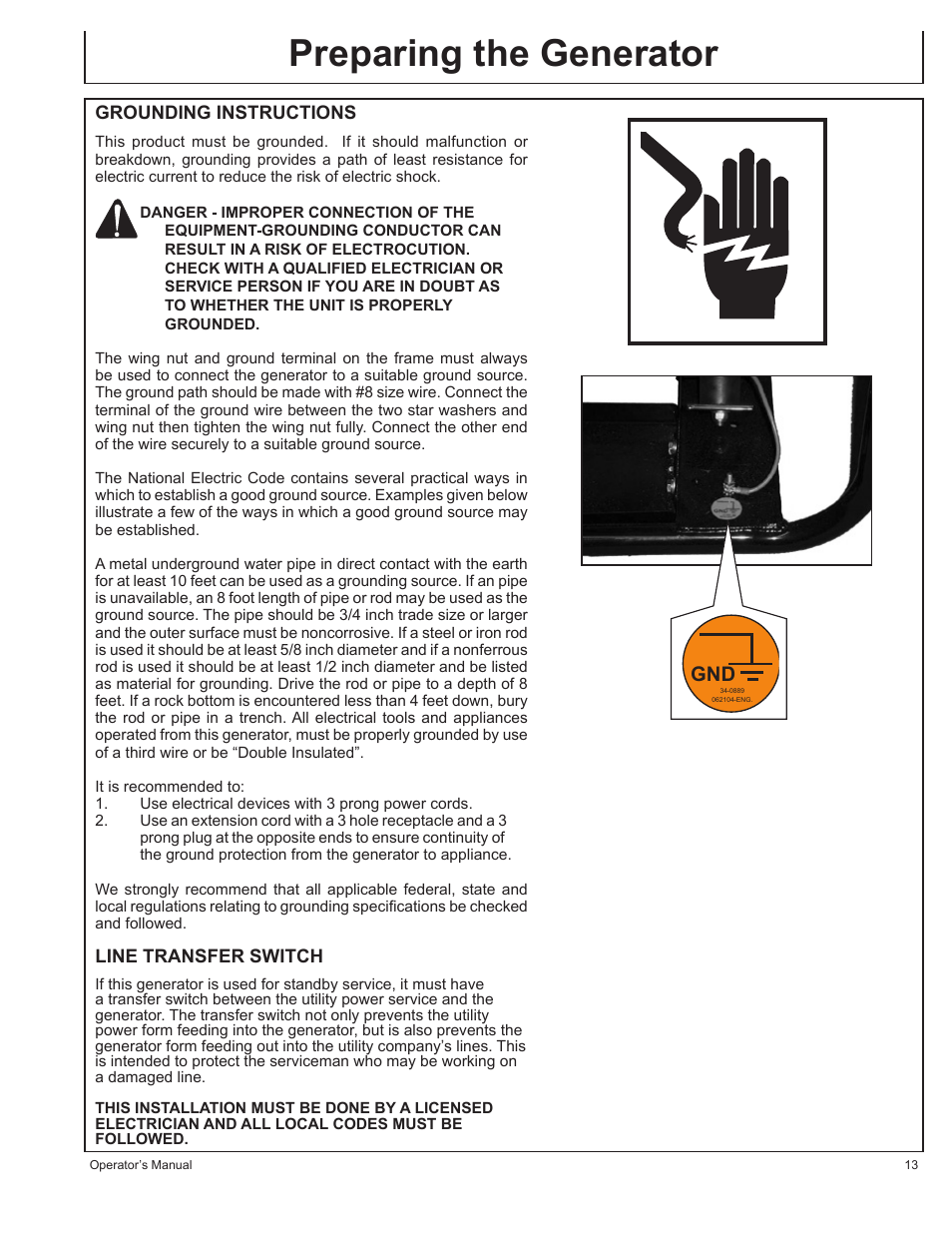 Preparing the generator | John Deere AC-G4010S User Manual | Page 13 / 98