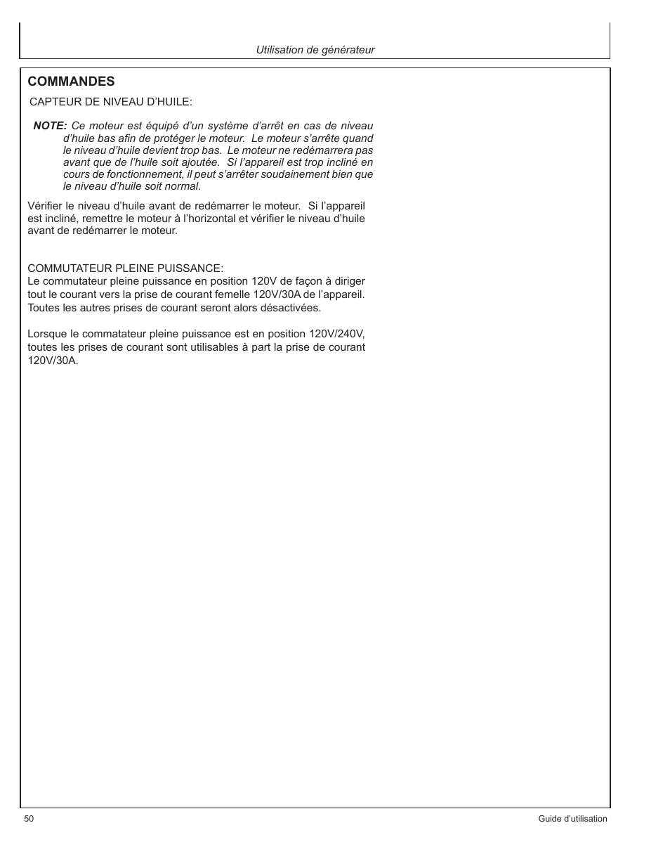 Commandes | John Deere AC-G4010S User Manual | Page 50 / 98