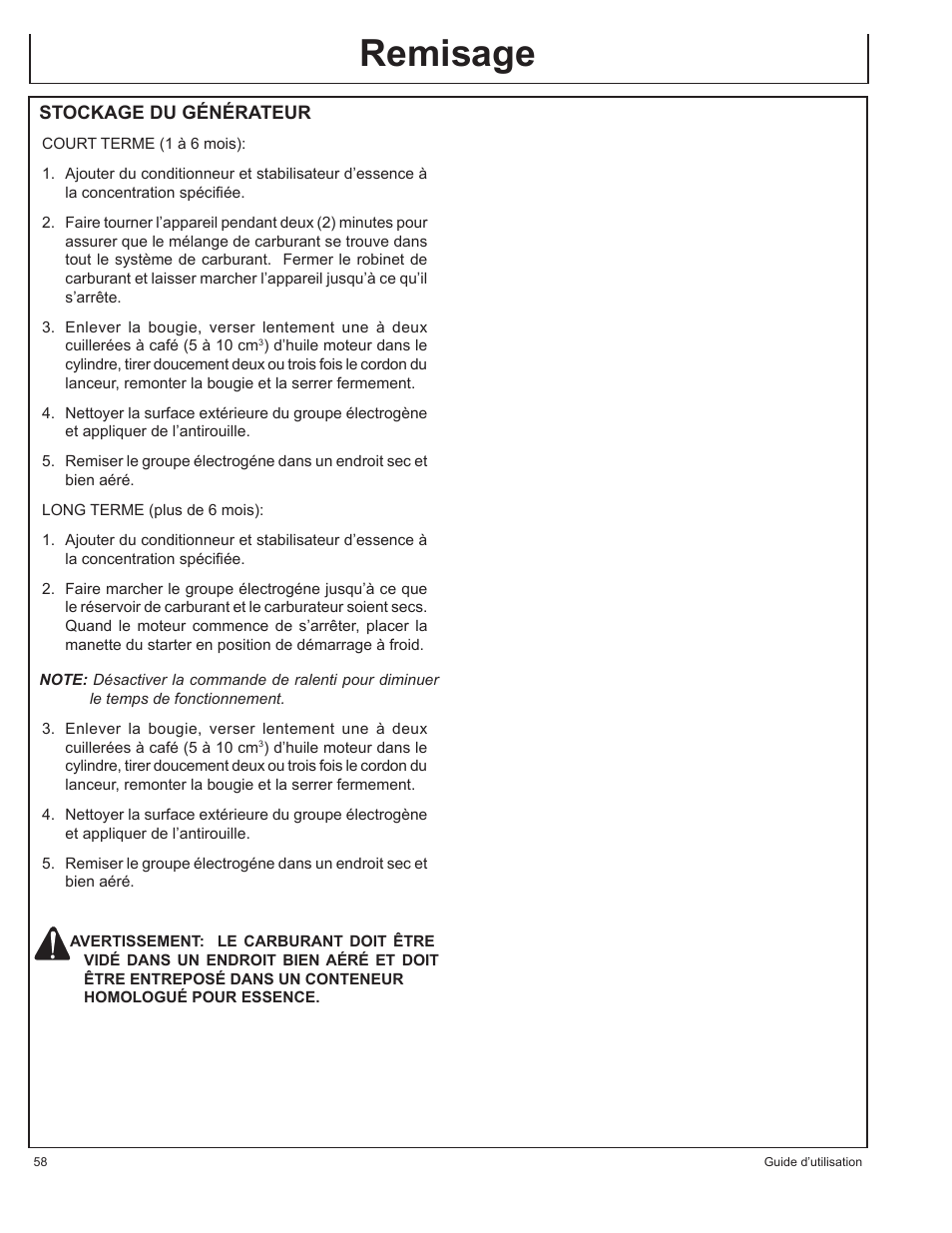Remisage | John Deere AC-G4010S User Manual | Page 58 / 98