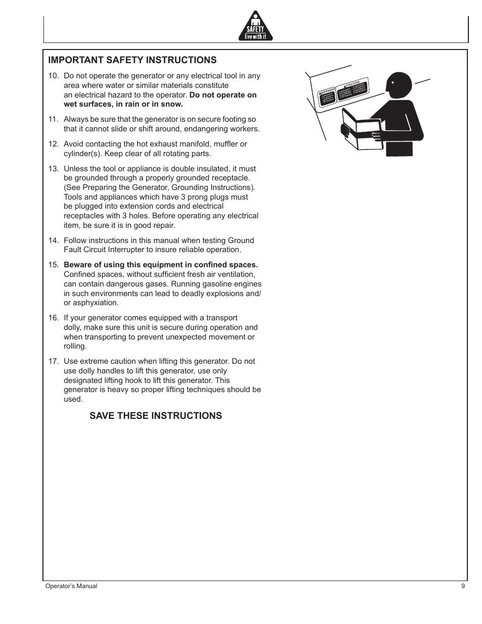 Important safety instructions, Save these instructions, Operator’s manual 9 | John Deere AC-G4010S User Manual | Page 9 / 98