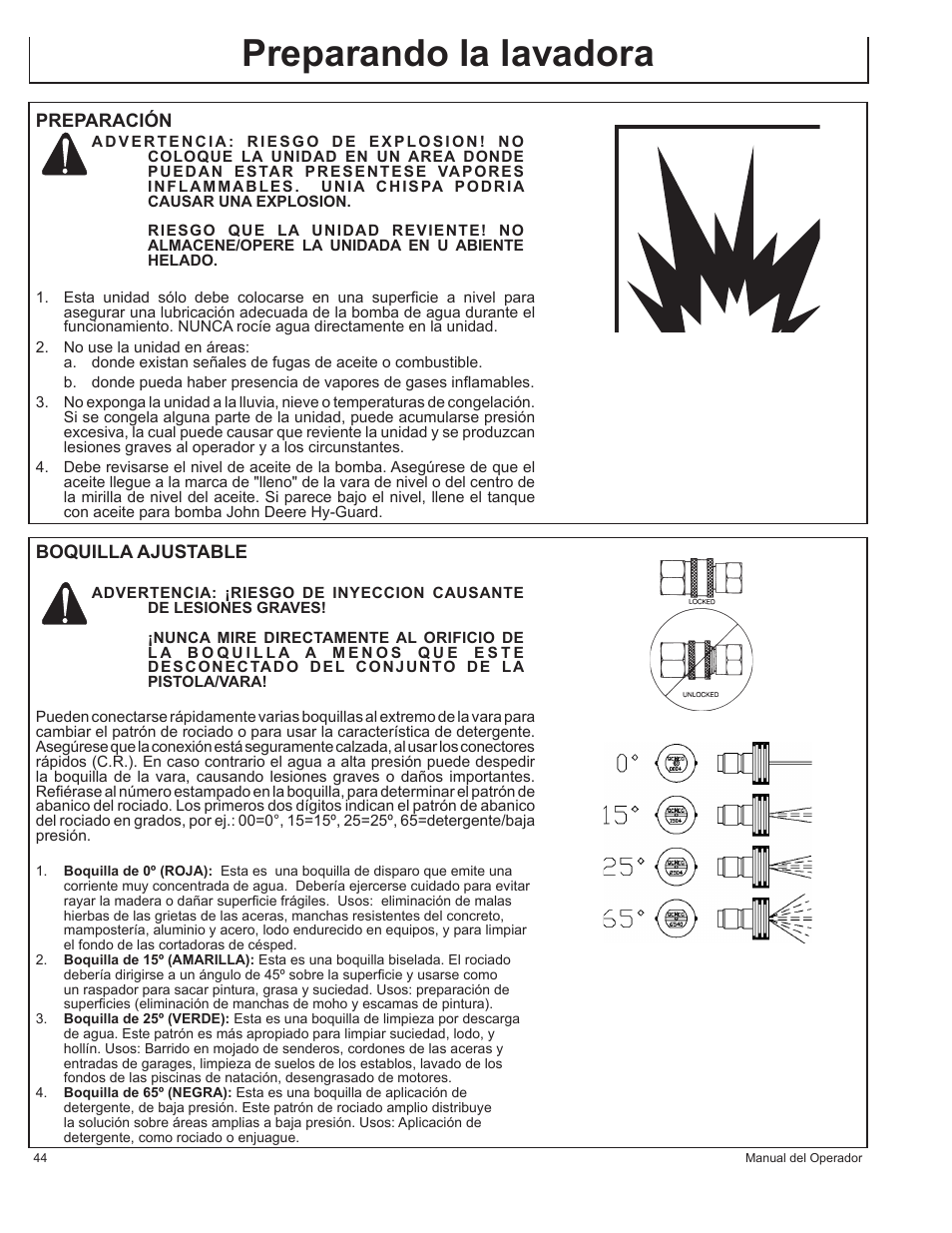 Preparando la lavadora | John Deere AC-2500E User Manual | Page 44 / 64