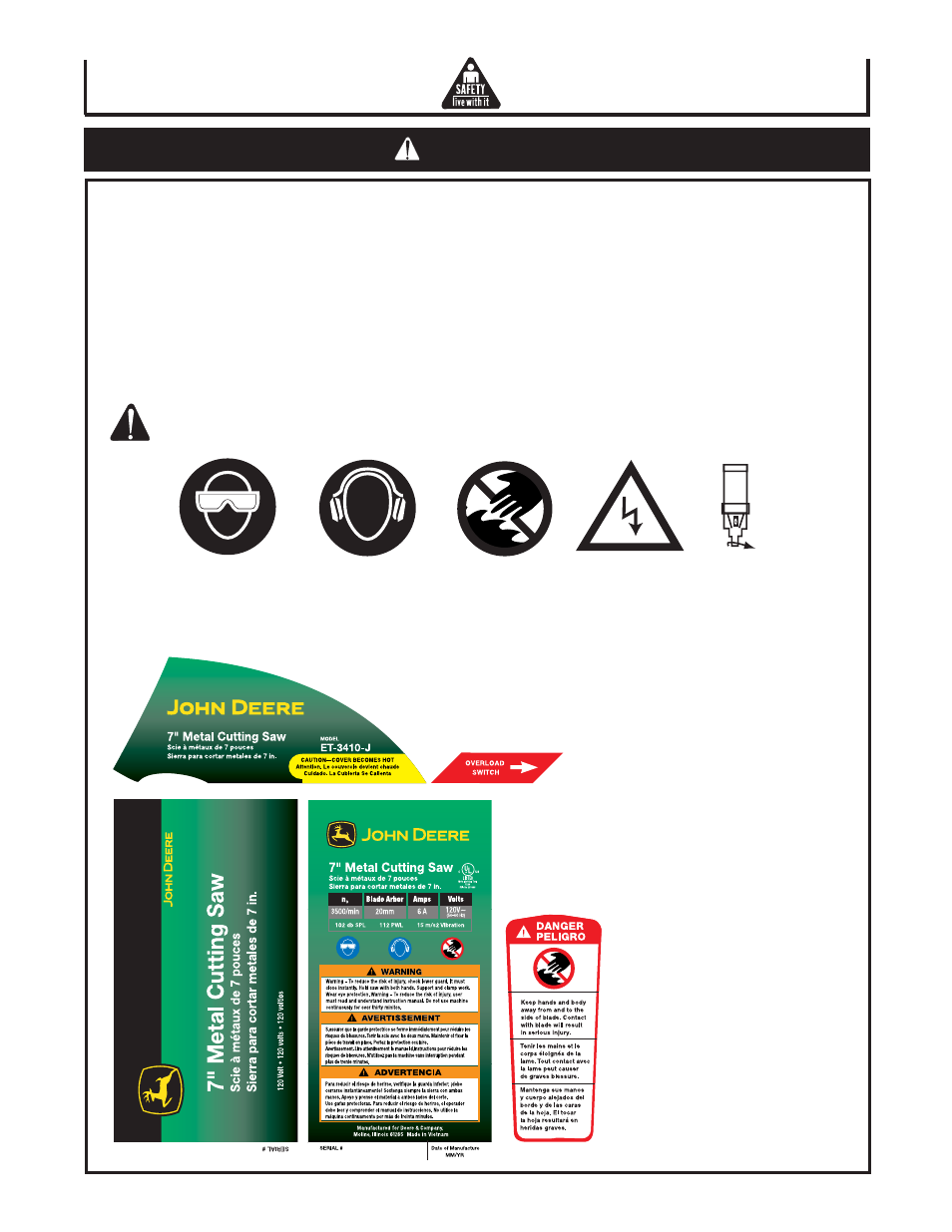 Caution, General safety rules, Specific safety rules and symbols | John Deere ET-3410-J User Manual | Page 8 / 24