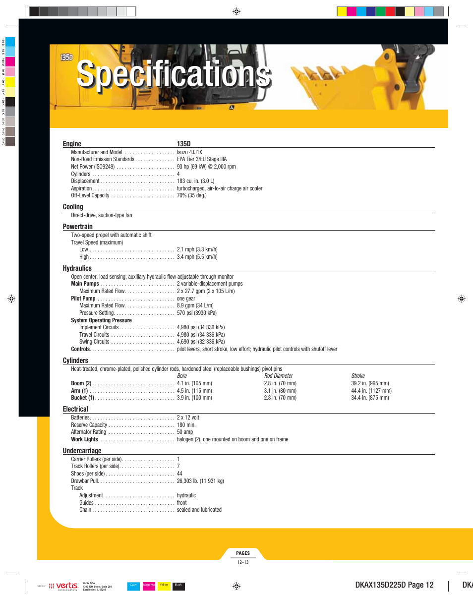 Dkax135d225d_012, Specifications | John Deere 135D User Manual | Page 12 / 24