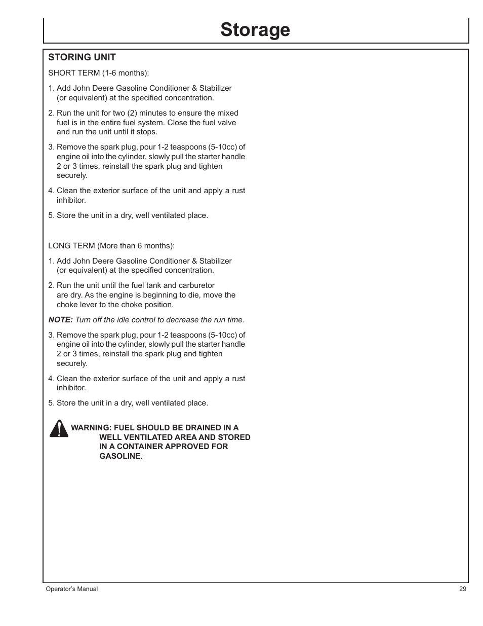 Storage | John Deere AC1-CG16H User Manual | Page 29 / 92