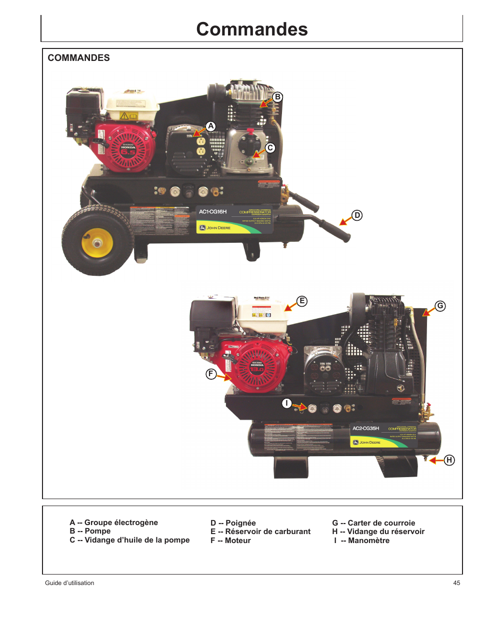 Commandes | John Deere AC1-CG16H User Manual | Page 45 / 92