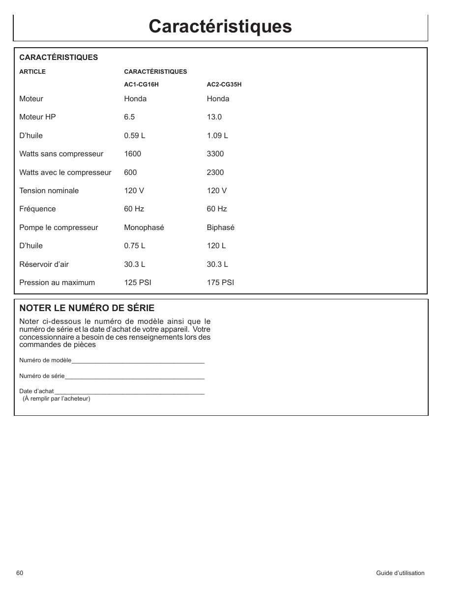 Caractéristiques | John Deere AC1-CG16H User Manual | Page 60 / 92