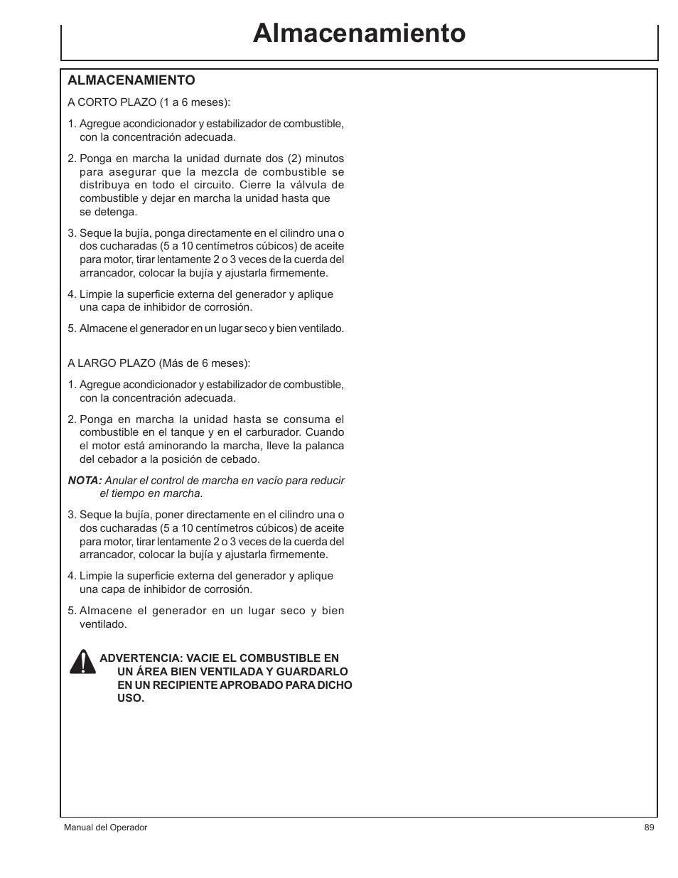 Almacenamiento | John Deere AC1-CG16H User Manual | Page 89 / 92