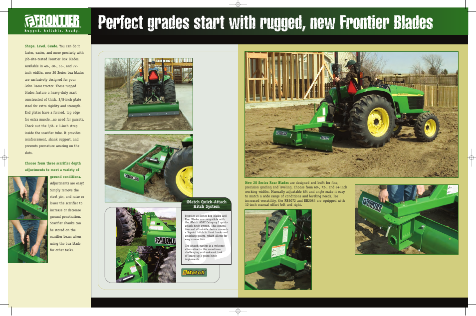 Box blades rear blades, Imatch quick-attach hitch system | John Deere 20 User Manual | Page 2 / 4