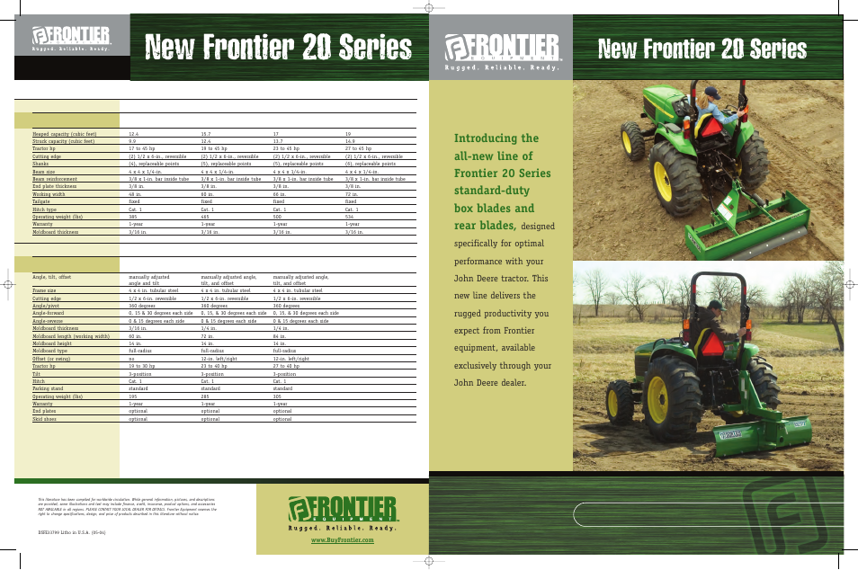 New frontier 20 series, Box blades • rear blades, Rear blades | Box blades, Specifications | John Deere 20 User Manual | Page 4 / 4