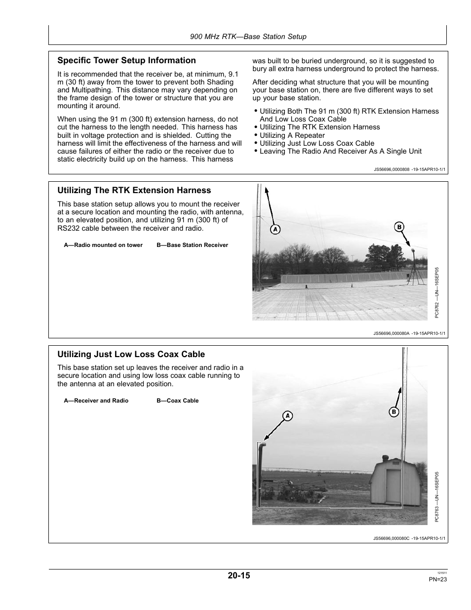Utilizing the rtk extension harness, Utilizing just low loss coax cable, Specific tower setup information | John Deere STARFIRE RTK OMPFP11348 User Manual | Page 23 / 60