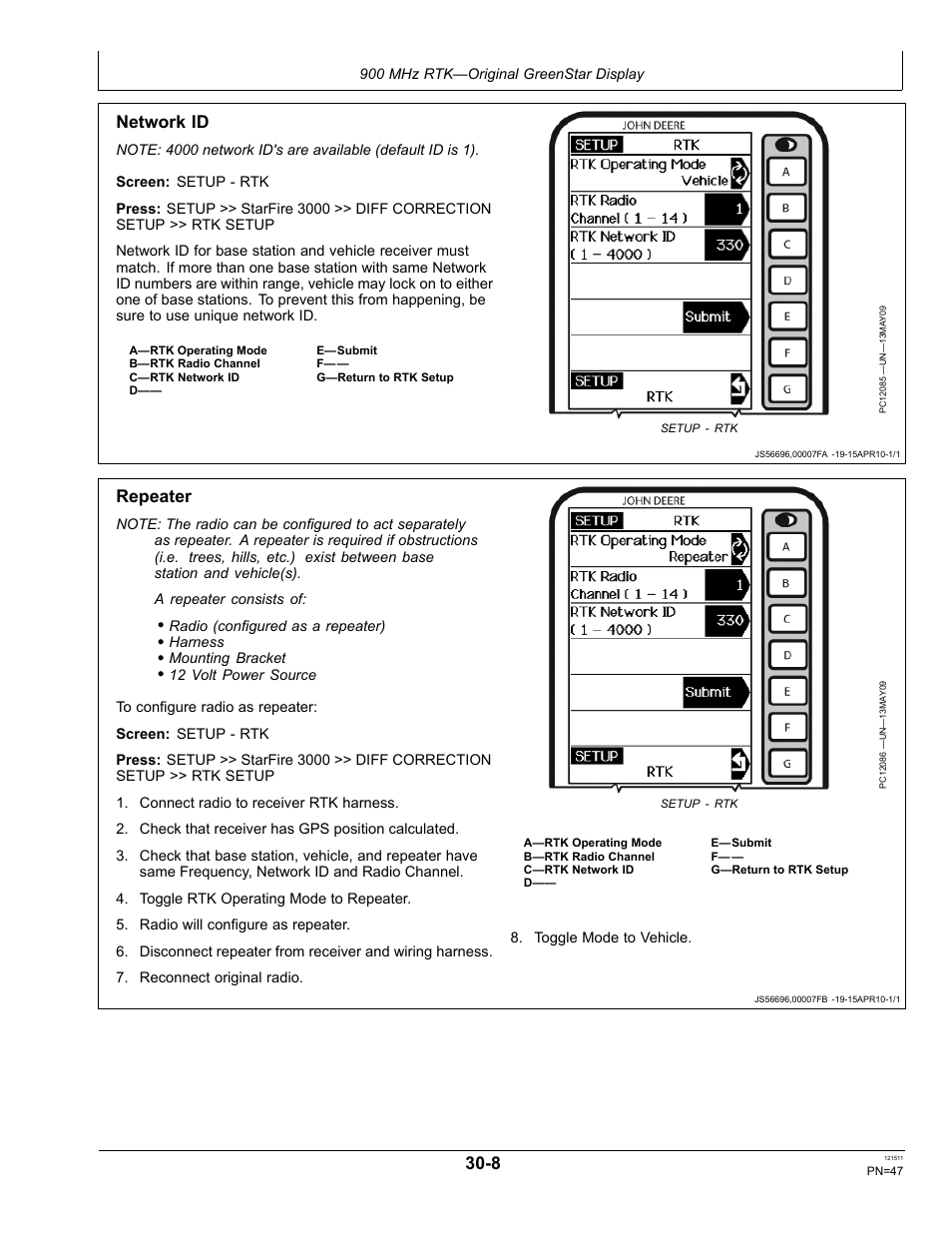 Repeater, Network id | John Deere STARFIRE RTK OMPFP11348 User Manual | Page 47 / 60