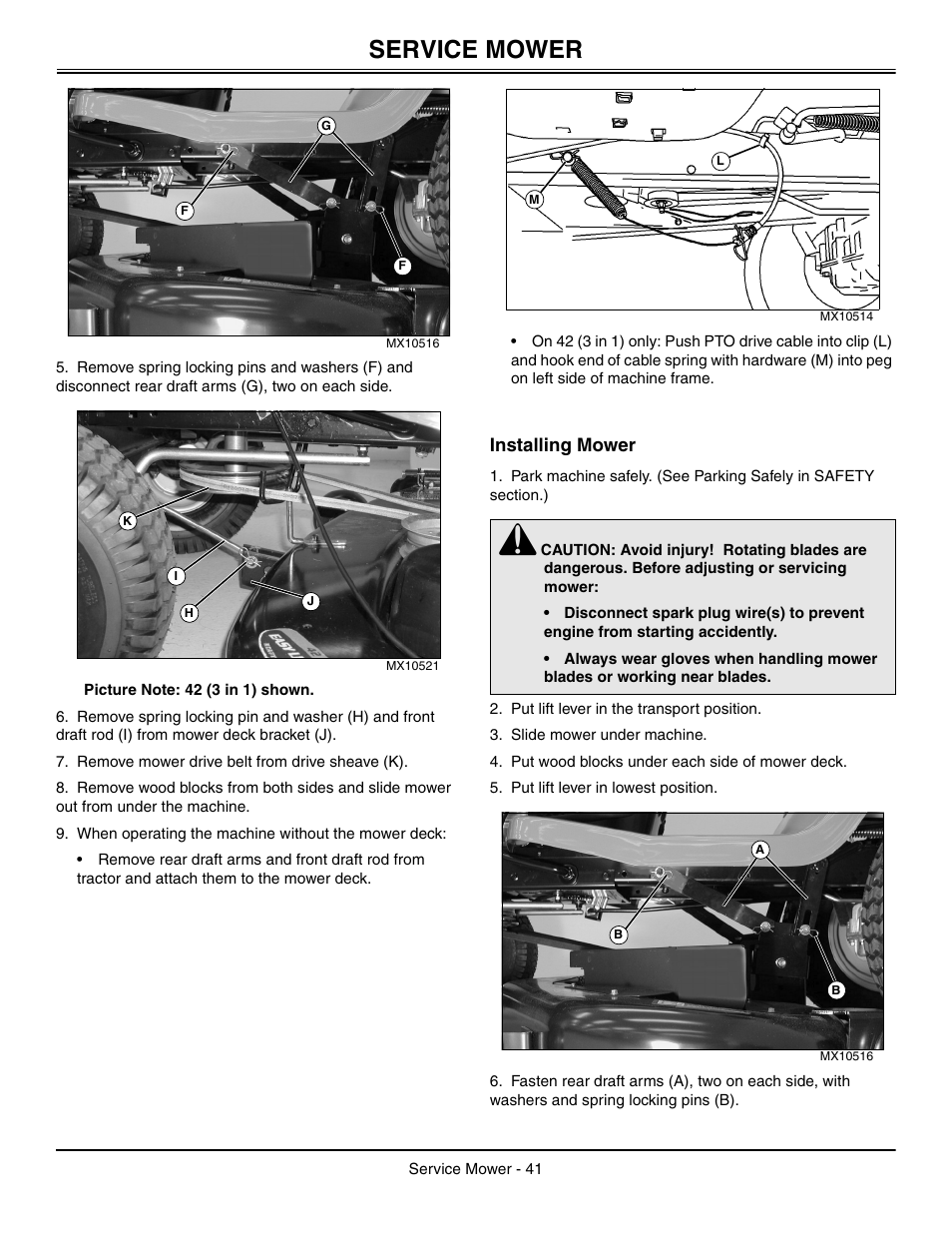 Installing mower, Service mower | John Deere L2048 User Manual | Page 45 / 76