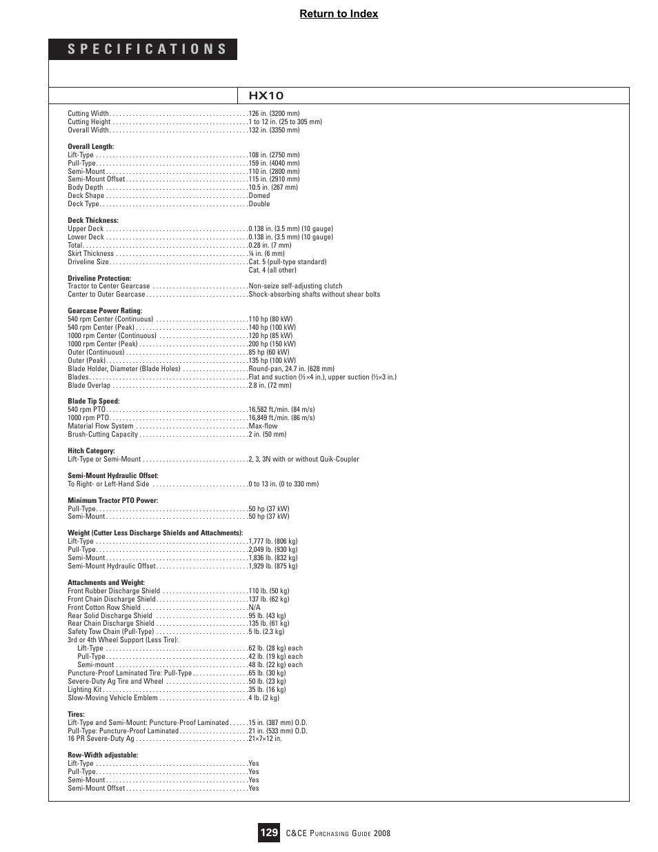 Hx10, 129 return to index | John Deere HX10 User Manual | Page 2 / 2