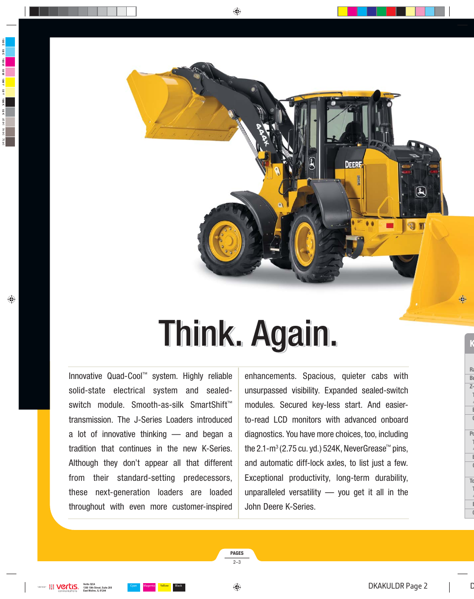 Dkakuldr_002, Think. again | John Deere K LOADERS 444K User Manual | Page 2 / 42