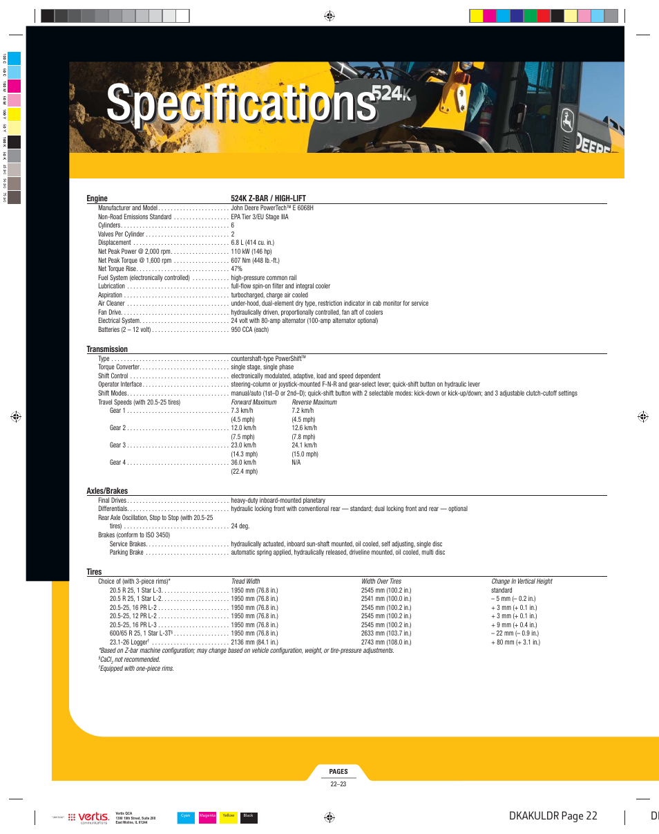 Dkakuldr_022, Specifications, Dk dkakuldr page 22 | John Deere K LOADERS 444K User Manual | Page 22 / 42
