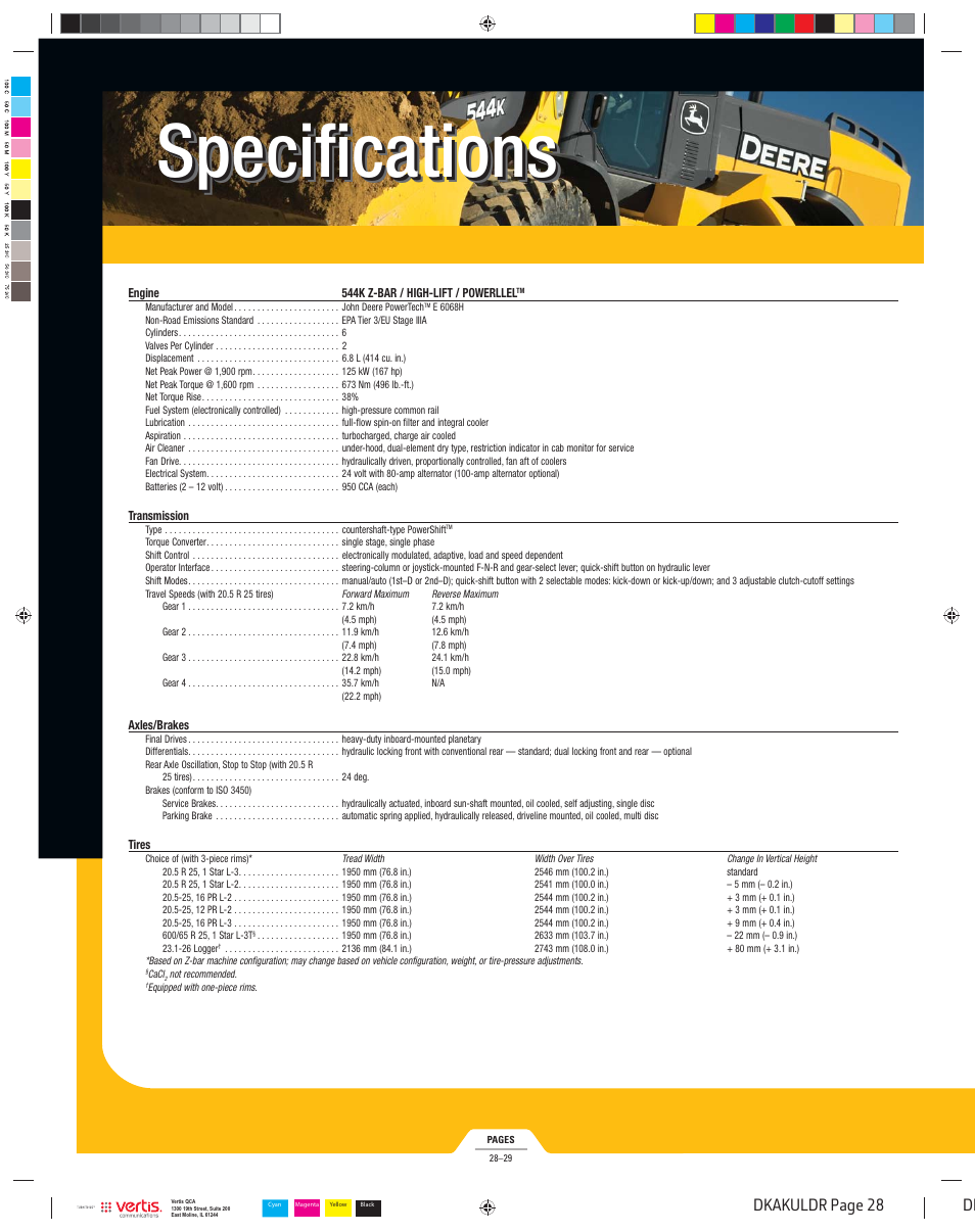 Dkakuldr_028, Specifications, Dk dkakuldr page 28 | John Deere K LOADERS 444K User Manual | Page 28 / 42