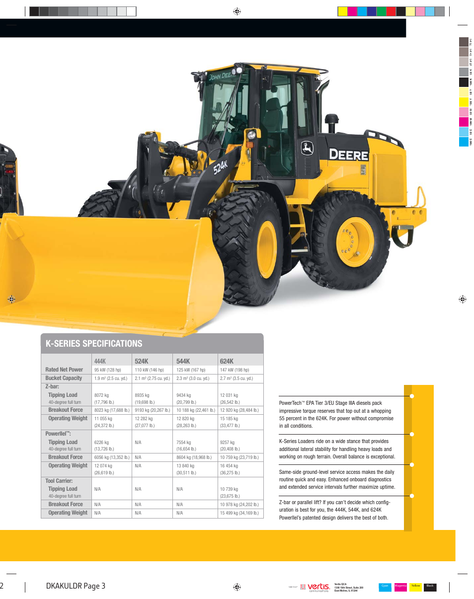 Dkakuldr_003, K-series specifications, Dkakuldr page 3 2 | John Deere K LOADERS 444K User Manual | Page 3 / 42