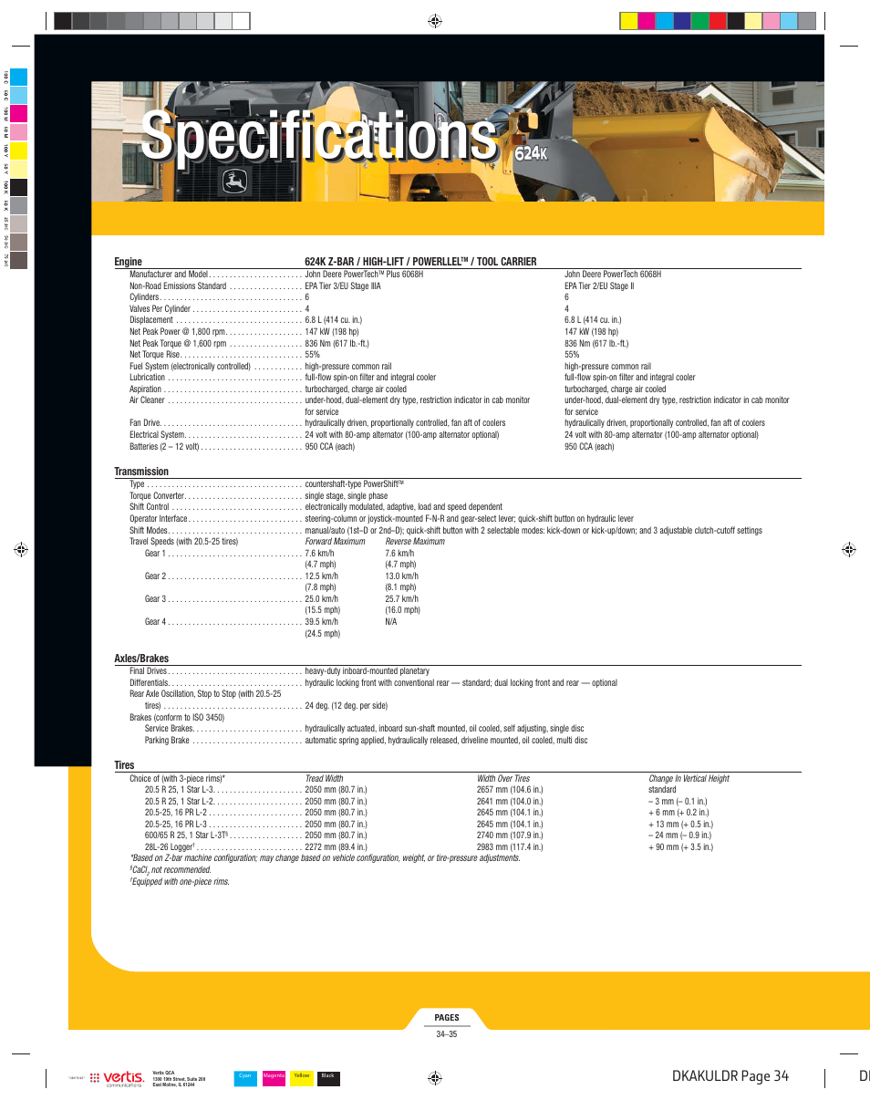 Dkakuldr_034, Specifications, Dk dkakuldr page 34 | John Deere K LOADERS 444K User Manual | Page 34 / 42