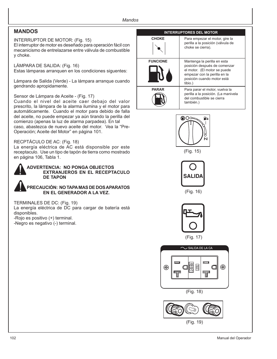 Mandos, Salida | John Deere HR-G1100 User Manual | Page 102 / 124