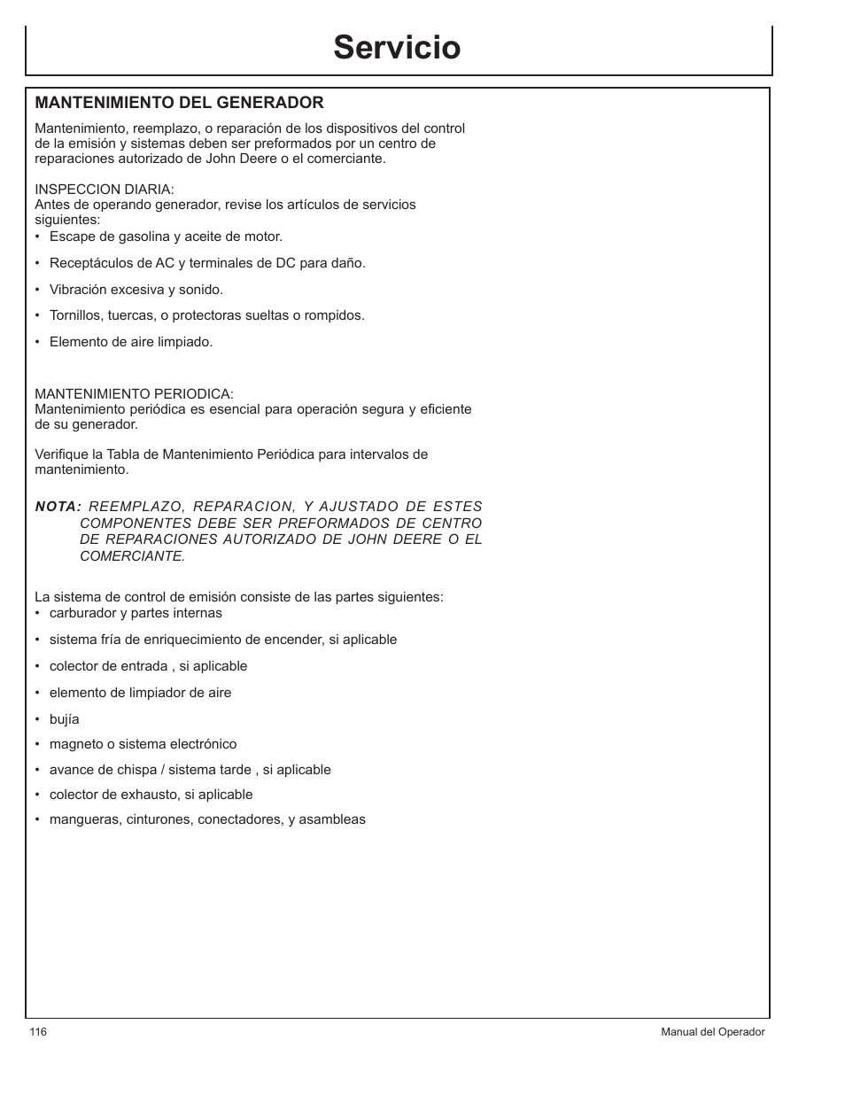 Servicio | John Deere HR-G1100 User Manual | Page 116 / 124