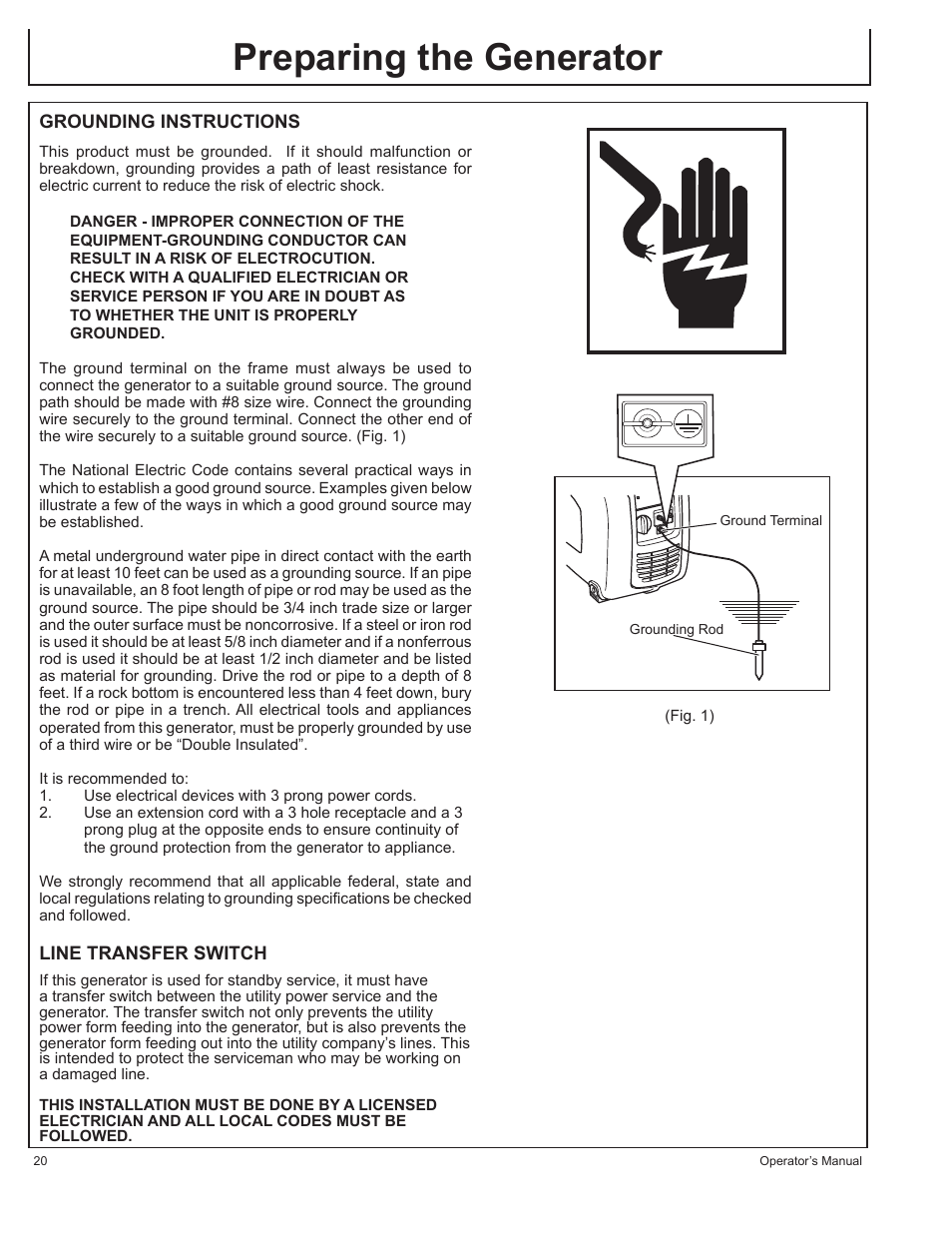 Preparing the generator | John Deere HR-G1100 User Manual | Page 20 / 124