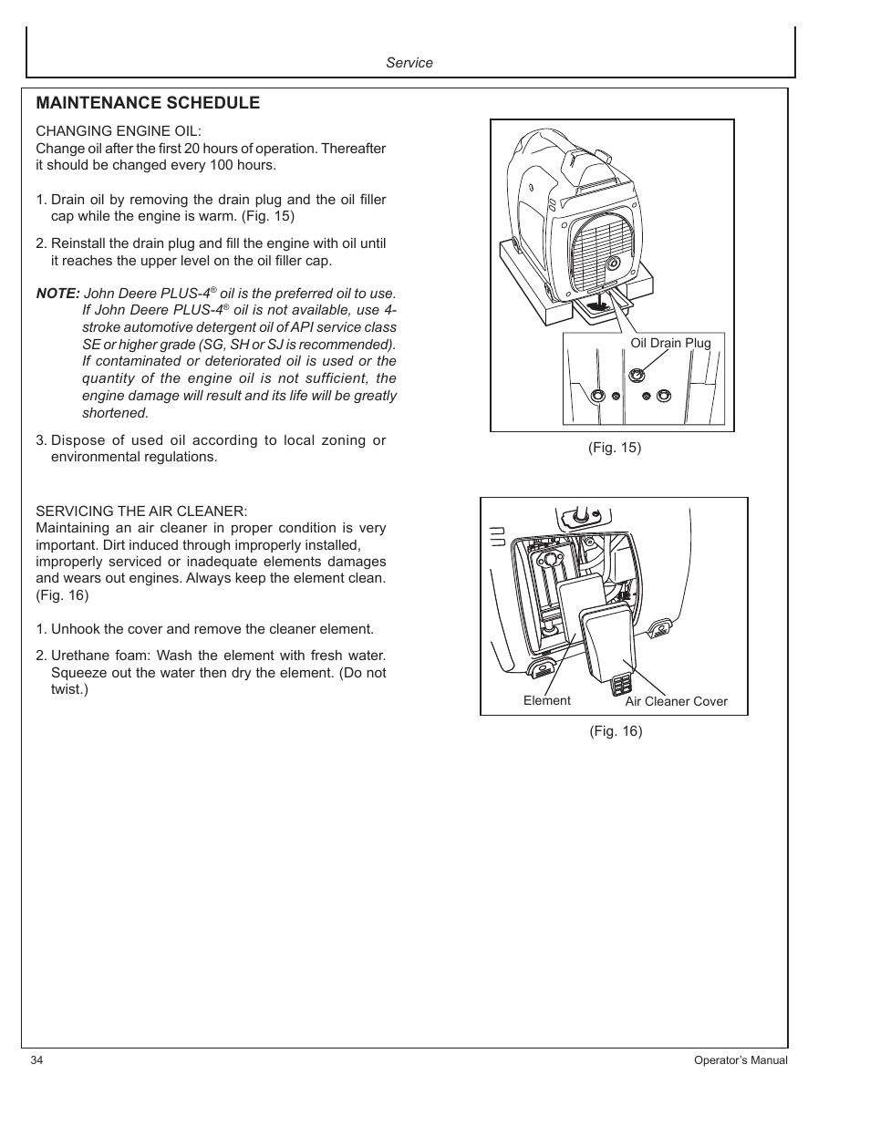 Maintenance schedule | John Deere HR-G1100 User Manual | Page 34 / 124
