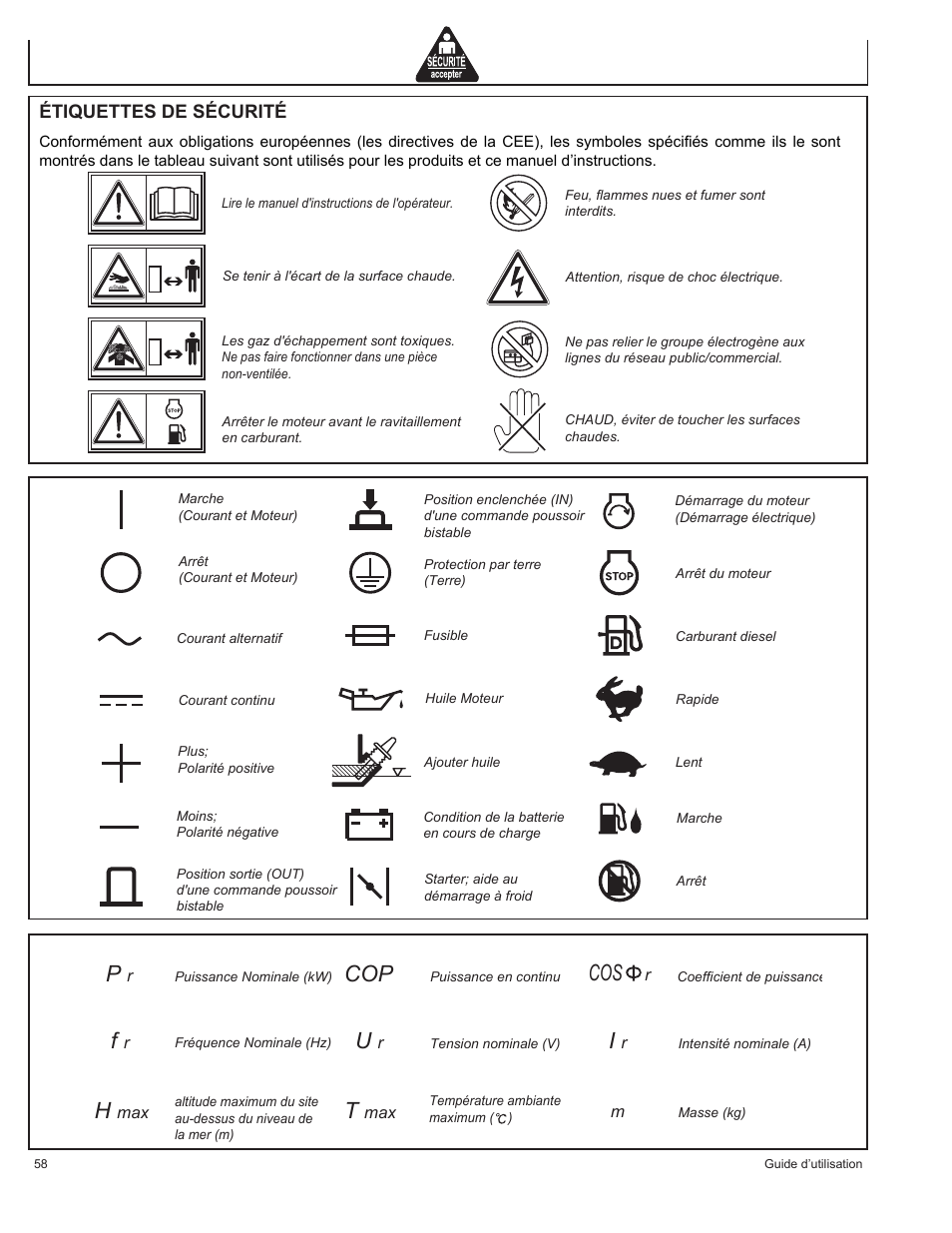 Étiquettes de sécurité | John Deere HR-G1100 User Manual | Page 58 / 124