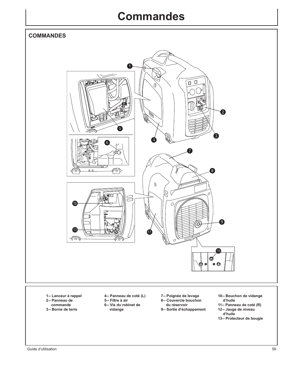 Commandes | John Deere HR-G1100 User Manual | Page 59 / 124