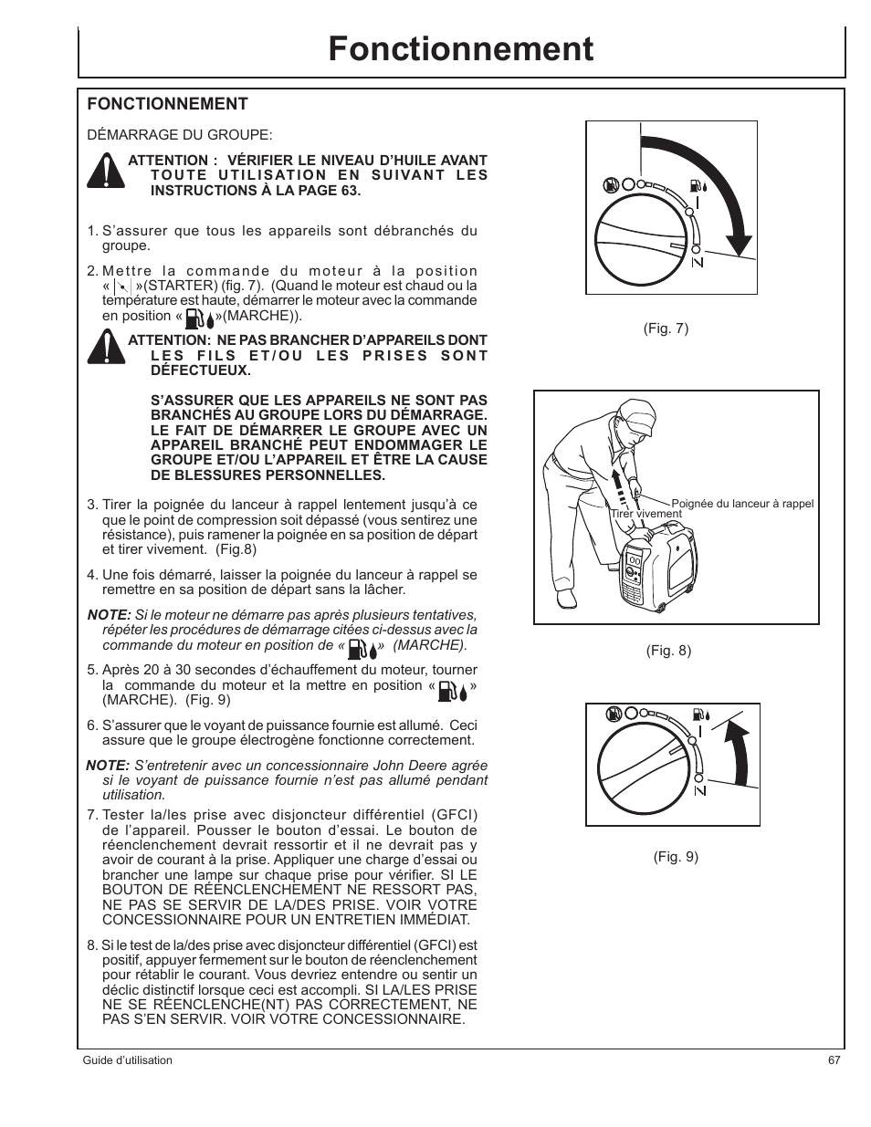 Fonctionnement | John Deere HR-G1100 User Manual | Page 67 / 124