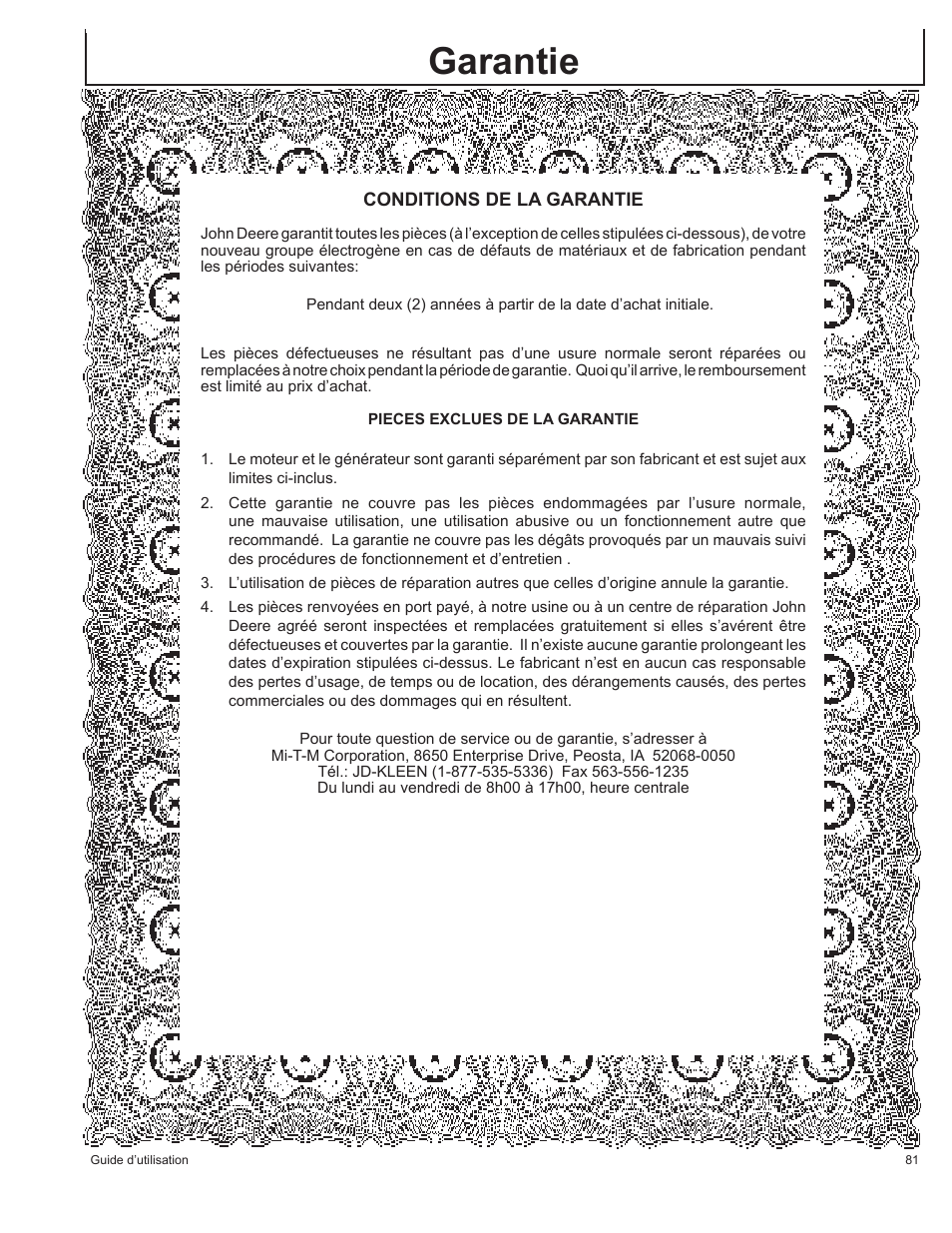Garantie | John Deere HR-G1100 User Manual | Page 81 / 124