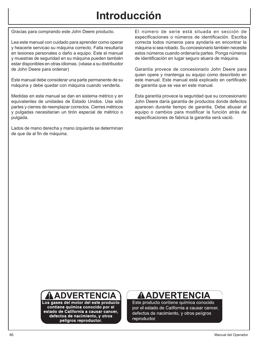 Introducción | John Deere HR-G1100 User Manual | Page 86 / 124