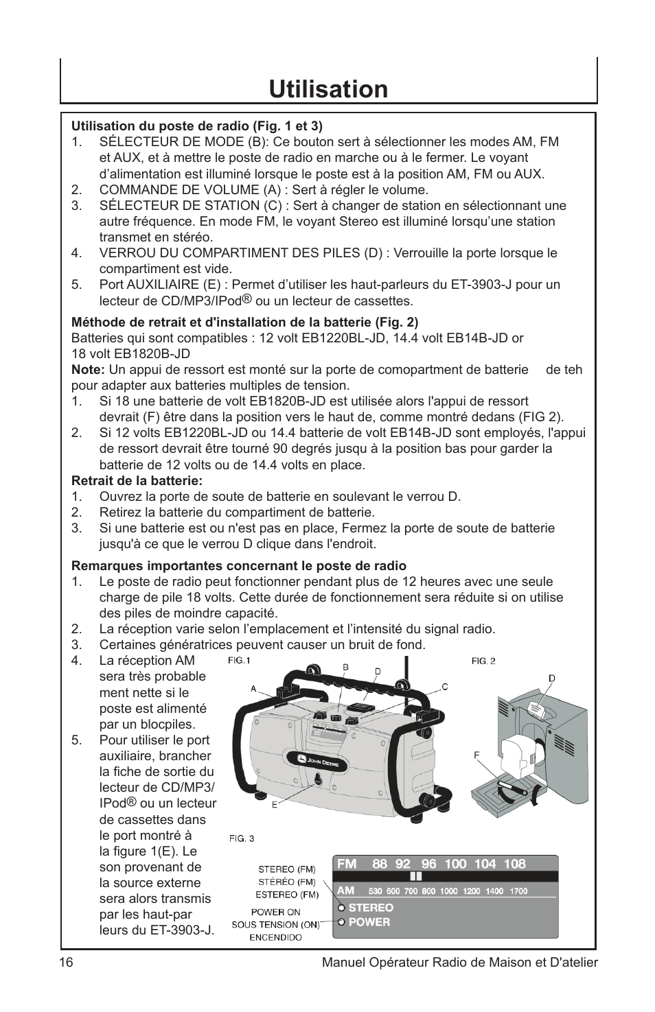 Utilisation | John Deere ET-3903-J User Manual | Page 16 / 28