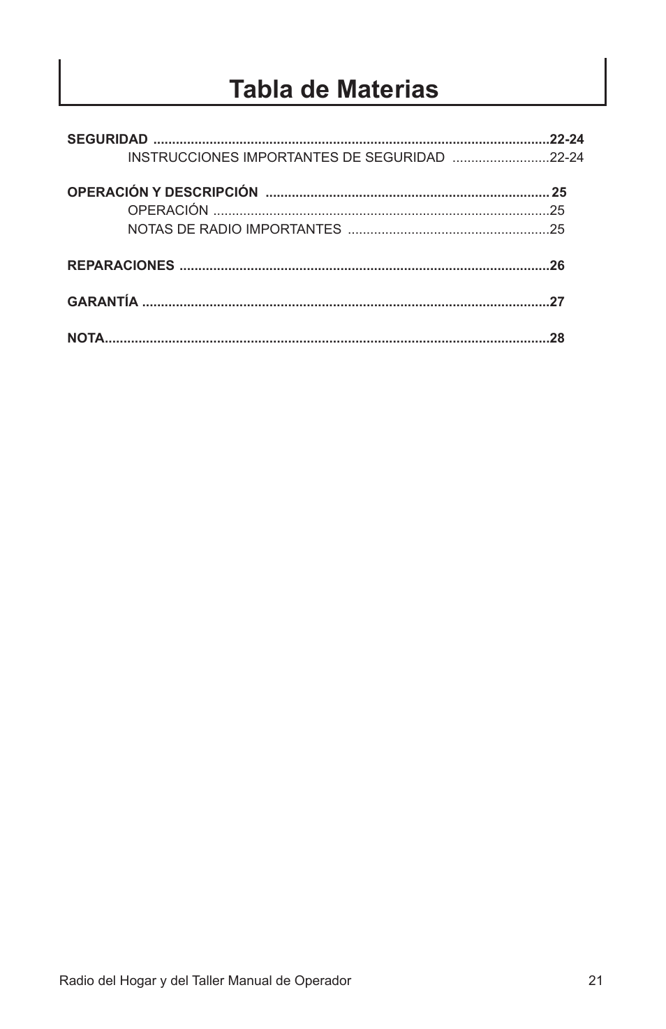 Tabla de materias | John Deere ET-3903-J User Manual | Page 21 / 28