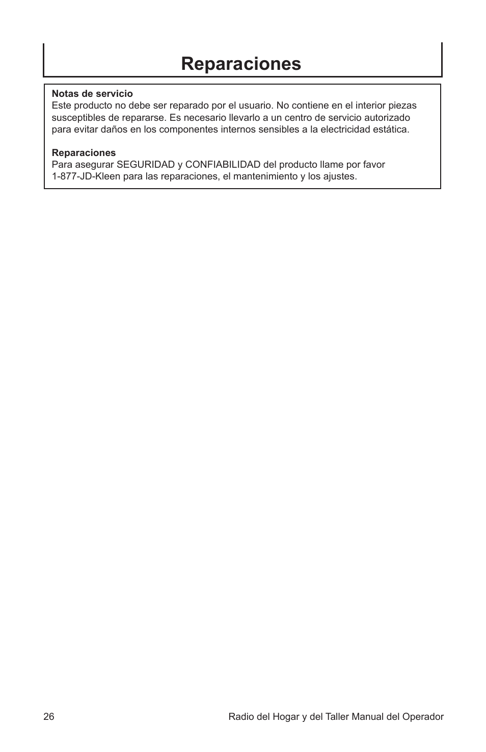 Reparaciones | John Deere ET-3903-J User Manual | Page 26 / 28