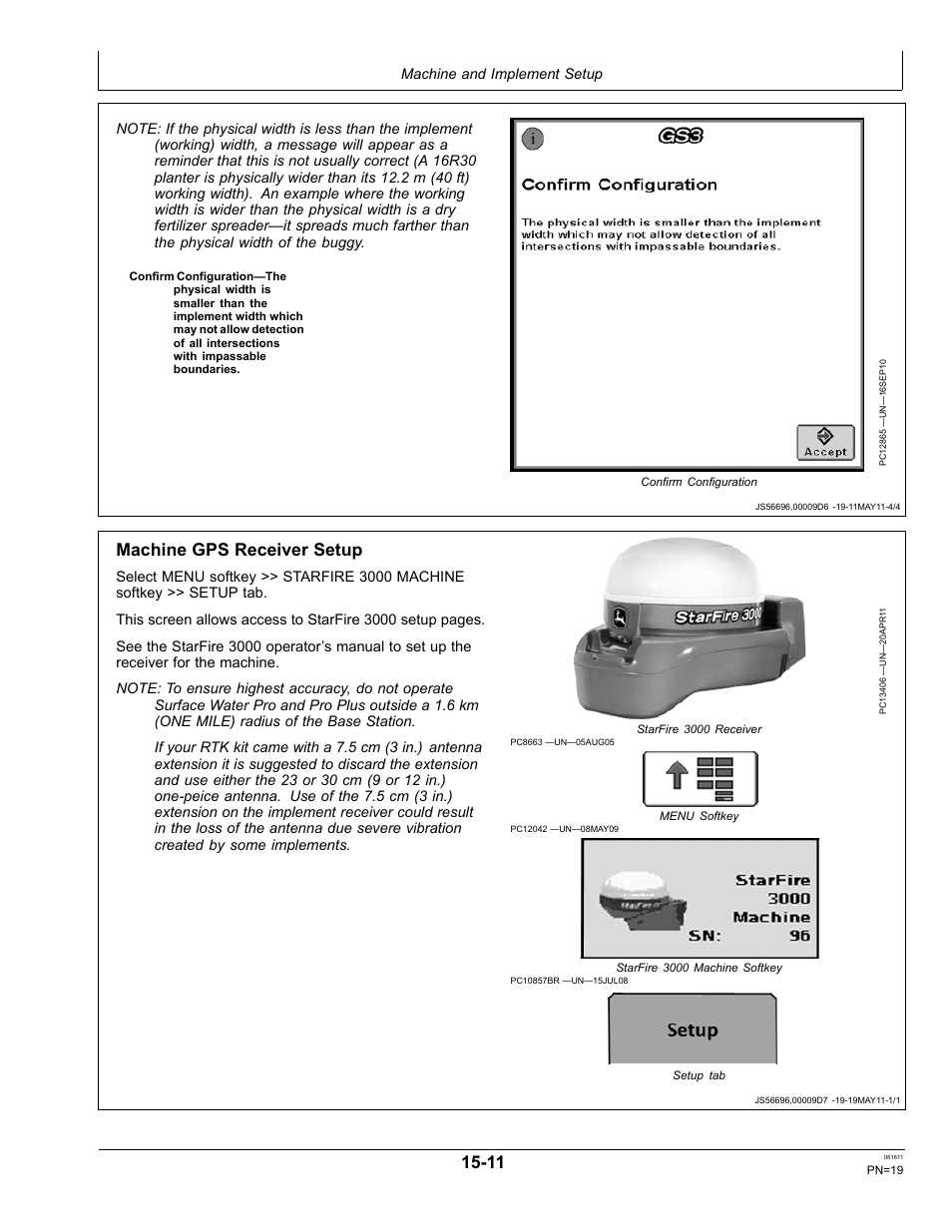 Machine gps receiver setup, Implement gps receiver setup | John Deere SURFACE WATER PRO OMPFP11362 User Manual | Page 19 / 60