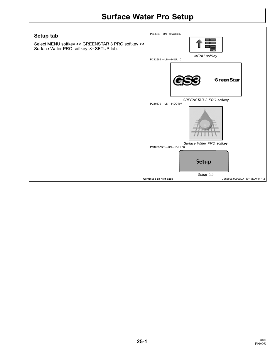 Surface water pro setup, Setup tab, Section 25 | John Deere SURFACE WATER PRO OMPFP11362 User Manual | Page 25 / 60