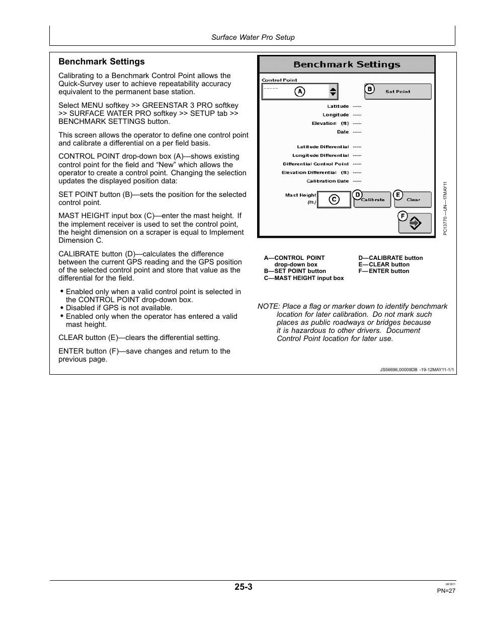 Benchmark settings | John Deere SURFACE WATER PRO OMPFP11362 User Manual | Page 27 / 60