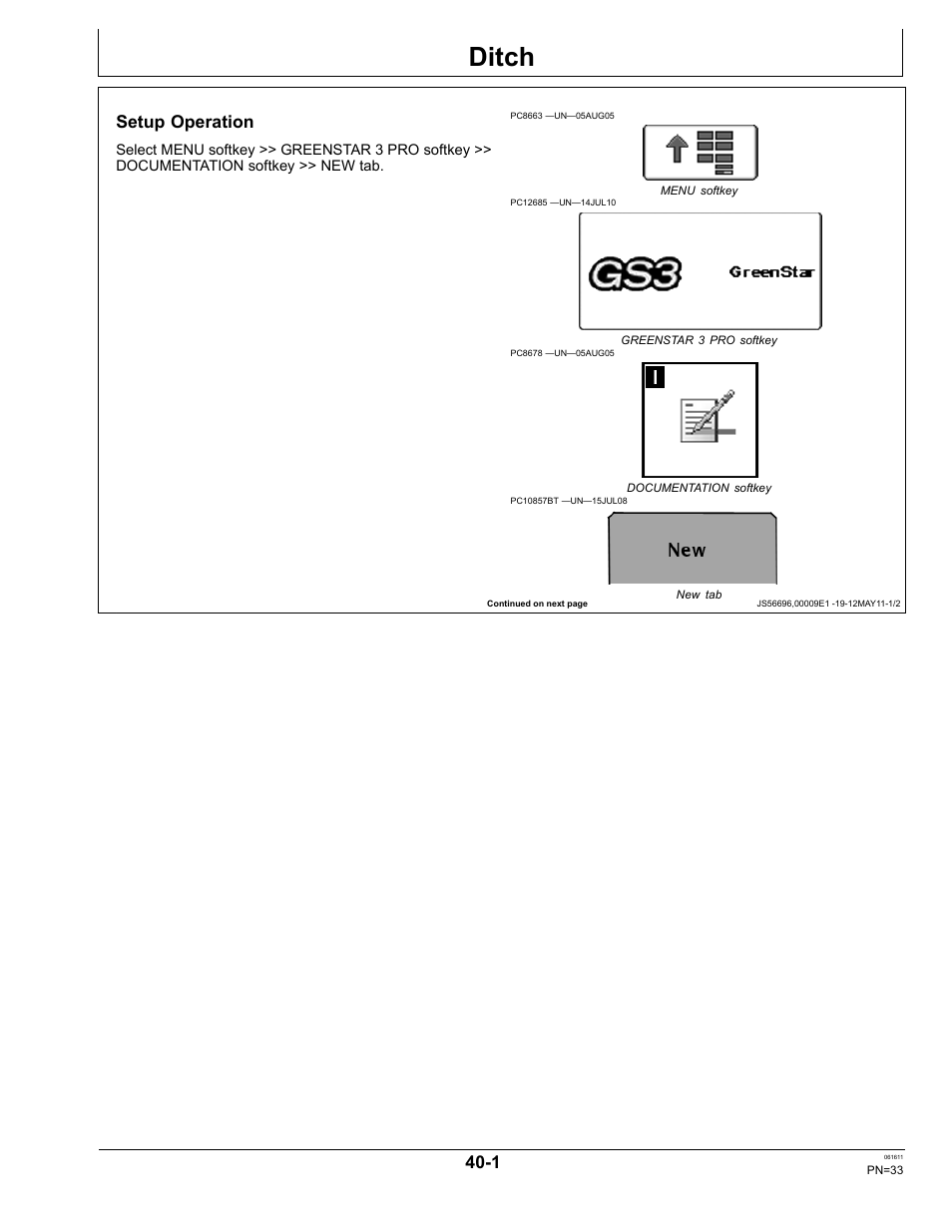 Ditch, Setup operation, Section 40 | John Deere SURFACE WATER PRO OMPFP11362 User Manual | Page 33 / 60