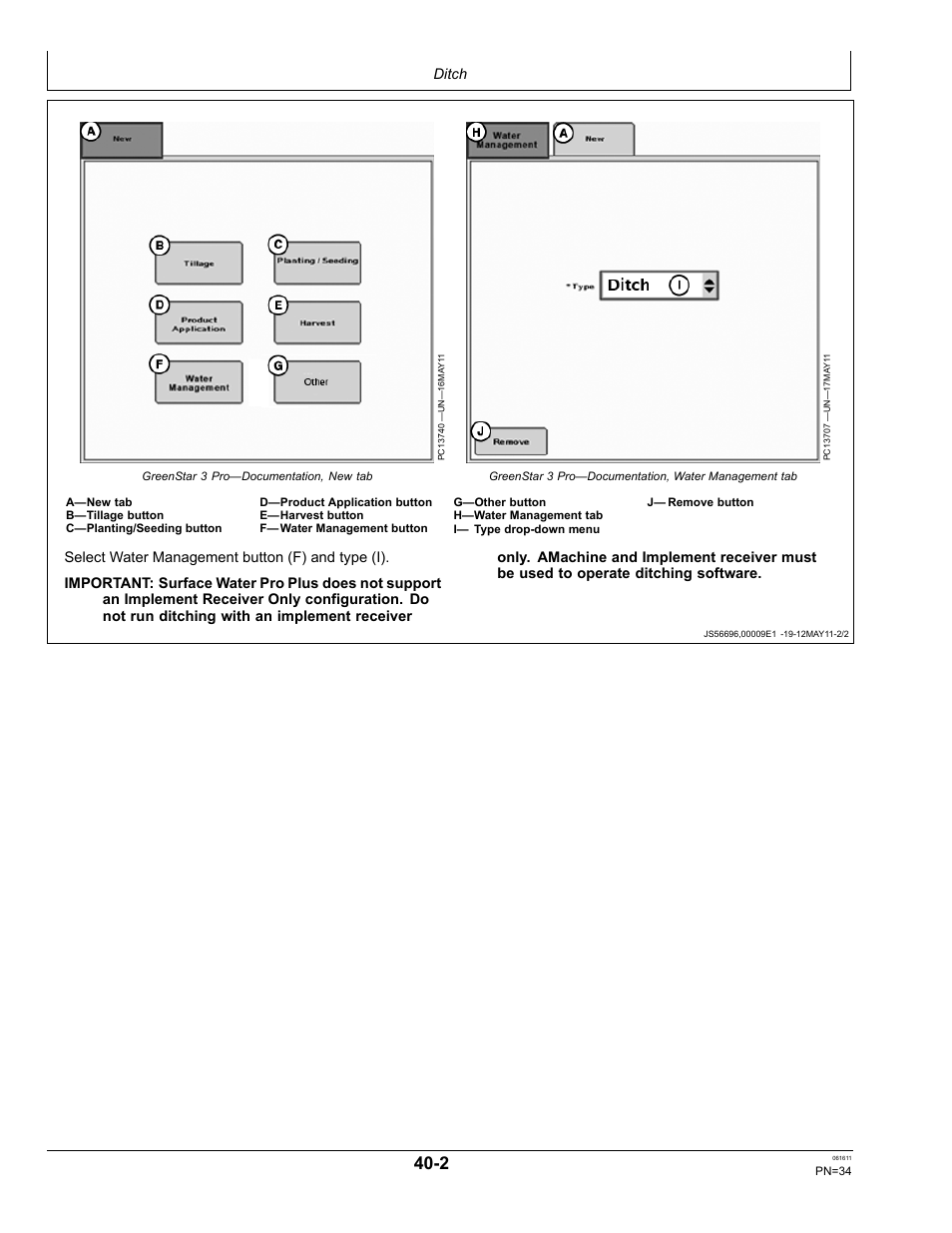 Set tracking mode to ditch track, Ditch | John Deere SURFACE WATER PRO OMPFP11362 User Manual | Page 34 / 60