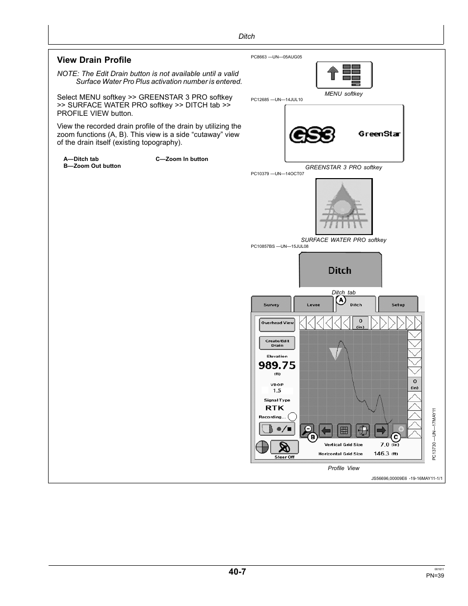 Create linear drain design, View drain profile | John Deere SURFACE WATER PRO OMPFP11362 User Manual | Page 39 / 60