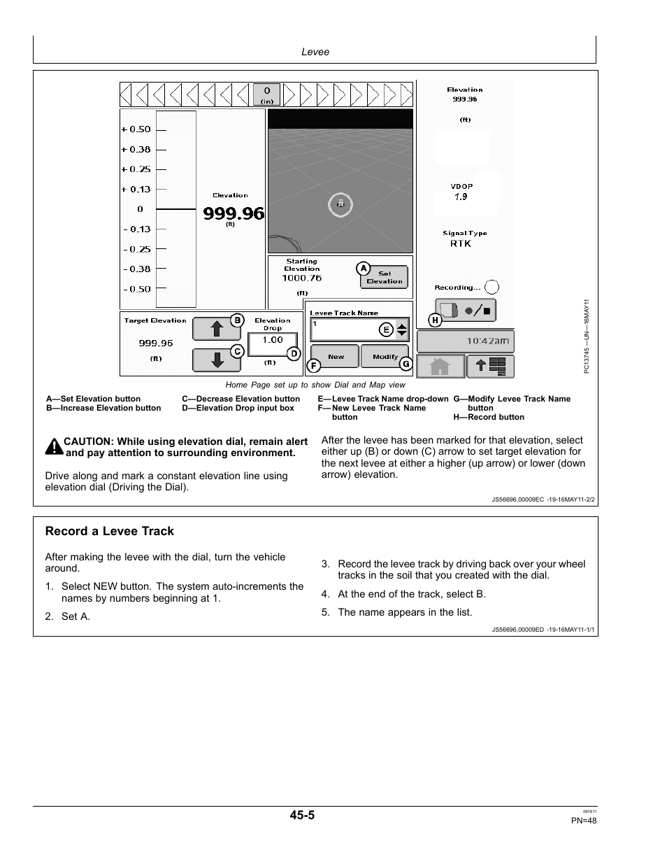 Record a levee track, Set a - b lines | John Deere SURFACE WATER PRO OMPFP11362 User Manual | Page 48 / 60