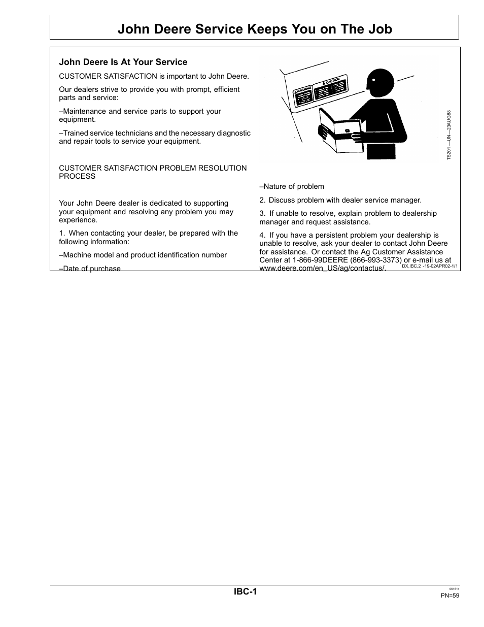 John deere service keeps you on the job, John deere is at your service, Ibc­1 | John Deere SURFACE WATER PRO OMPFP11362 User Manual | Page 59 / 60