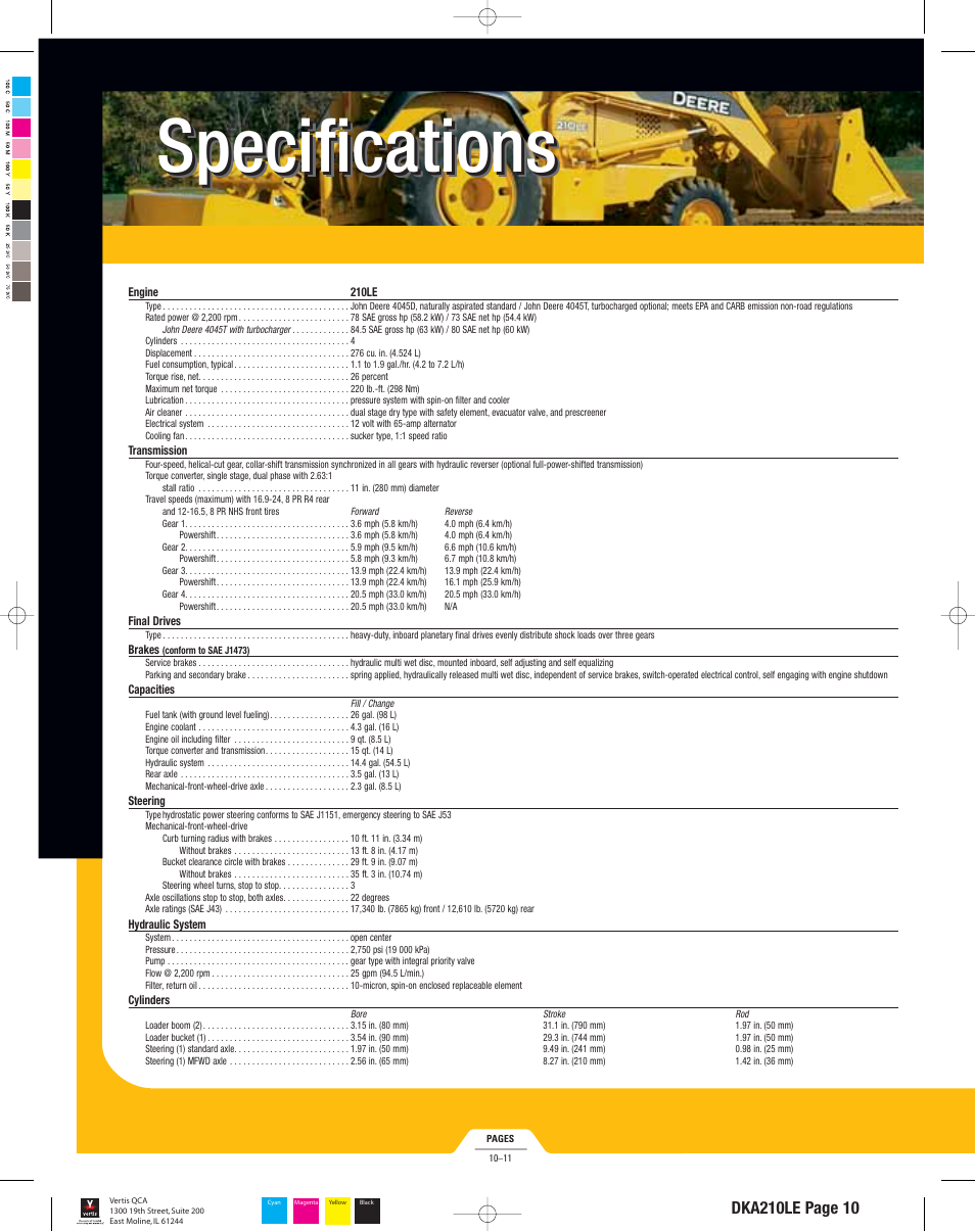 Specifications | John Deere 210LE User Manual | Page 10 / 12