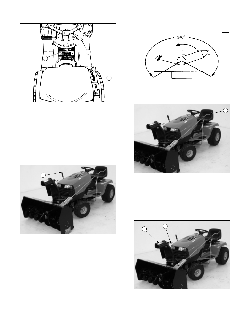 Raising and lowering snowblower, Adjusting chute, Adjusting distance of snow discharge | Operating | John Deere OMGX10742 J9 User Manual | Page 21 / 35